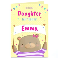 Kids Card Factory Personalised Birthday Card - Bear & Banner Daughter