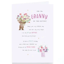 Personalised Birthday Card - A Year That's Perfect Bear with Flowers, Granny For Grandma|Birthday