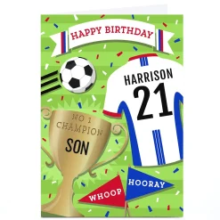 Card Factory Personalised Birthday Card - Football Shirt Son