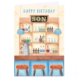 Card Factory Personalised Birthday Card - Bar Backdrop, Son
