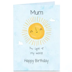 Card Factory Personalised Birthday Card - Sunshine You Light Up My World - Mum
