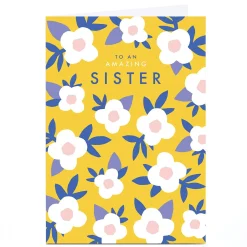 Card Factory Personalised Birthday Card - Yellow Amazing Sister Flowers, Sister