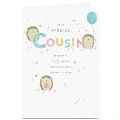 Kids Card Factory Personalised Birthday Card - Cute Hedgehogs, Cousin