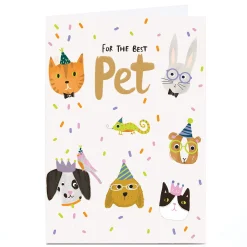 Card Factory Personalised Birthday Card - Pets in Party Hats, For the Pet