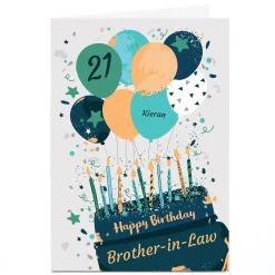 Hot Personalised Birthday Card - Cake, Balloons & Stars , Editable Age BOY For Grandson|For Brother
