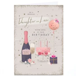 Sale Personalised Birthday Card - Sparkle Champagne and Cake, Daughter-in-Law Birthday|For Her