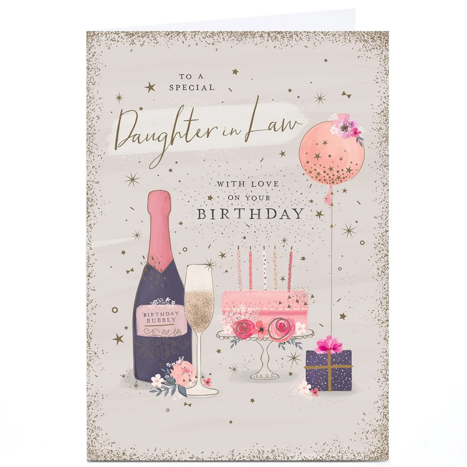 Sale Personalised Birthday Card - Sparkle Champagne and Cake, Daughter-in-Law Birthday|For Her