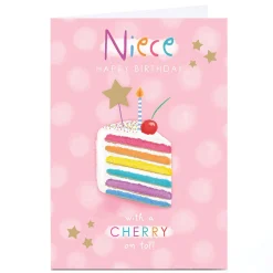 Kids Card Factory Personalised Birthday Card - Rainbow Cake With A Cherry On Top, Niece