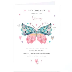Card Factory Personalised Birthday Card - Pretty Butterfly & Hearts, Nanny
