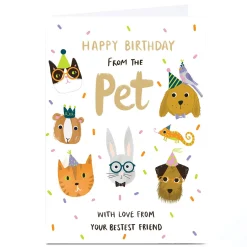 Card Factory Personalised Birthday Card - Pets in Party Hats, From The Pet