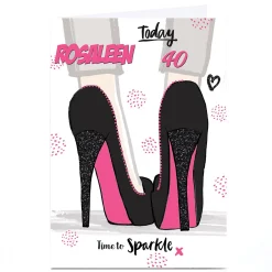 Online Personalised Birthday Card - Time To Sparkle Heels, Editable Age For Sister|For Niece