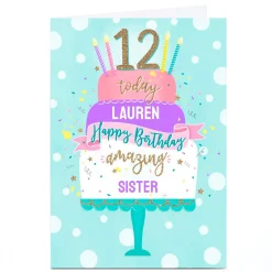 Kids Card Factory Personalised Birthday Card - Birthday Cake Sister, Any Age