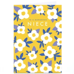 Card Factory Personalised Birthday Card - Yellow Gorgeous Niece Flowers, Niece