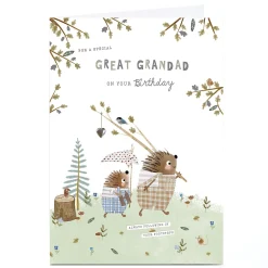 Clearance Personalised Birthday Card - Hedgehogs in Garden, Great Grandad Birthday|For Him