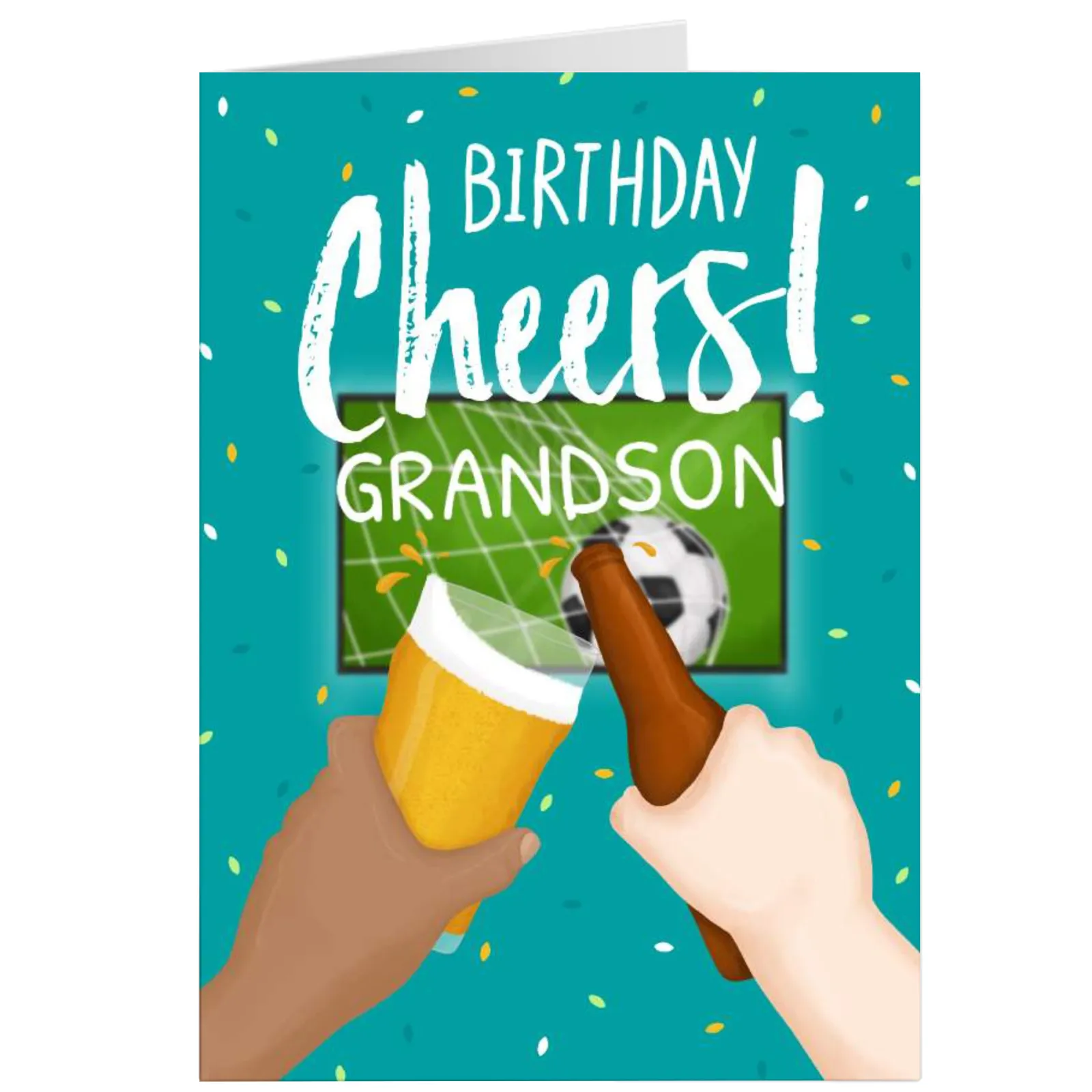 Card Factory Personalised Birthday Card - Cheers Footie & Beer, Grandson