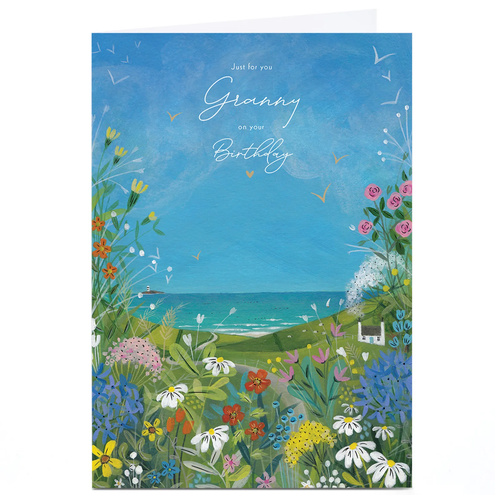 Card Factory Personalised Birthday Card - Countryside and Sea, Granny