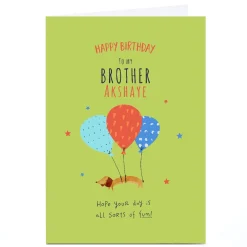 Discount Personalised Birthday Card - Brother Sausage Dog with Balloons Kids For Brother|For Kids