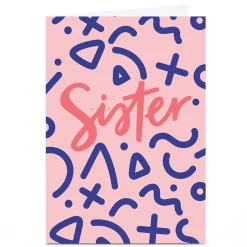 Kids Card Factory Personalised Birthday Card - Pink and Purple Squiggles, Sister