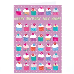 Kids Card Factory Personalised Birthday Card - Polka Dot Cupcakes