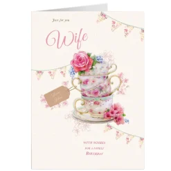 Online Personalised Birthday Card - Wife, Floral Teacups For Wife|Birthday
