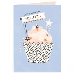 Discount Personalised Birthday Card - Stars and Flowers Cupcake For Sister|For Niece
