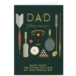 Card Factory Personalised Birthday Card - Classic Sports Equipment, Dad