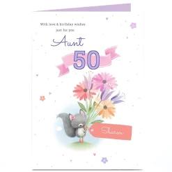 Card Factory Personalised Birthday Card - Aunt Squirrel & Flowers, Editable Age