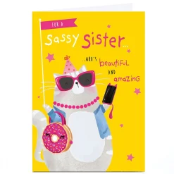 Kids Card Factory Personalised Birthday Card - Sassy Cat, Sister