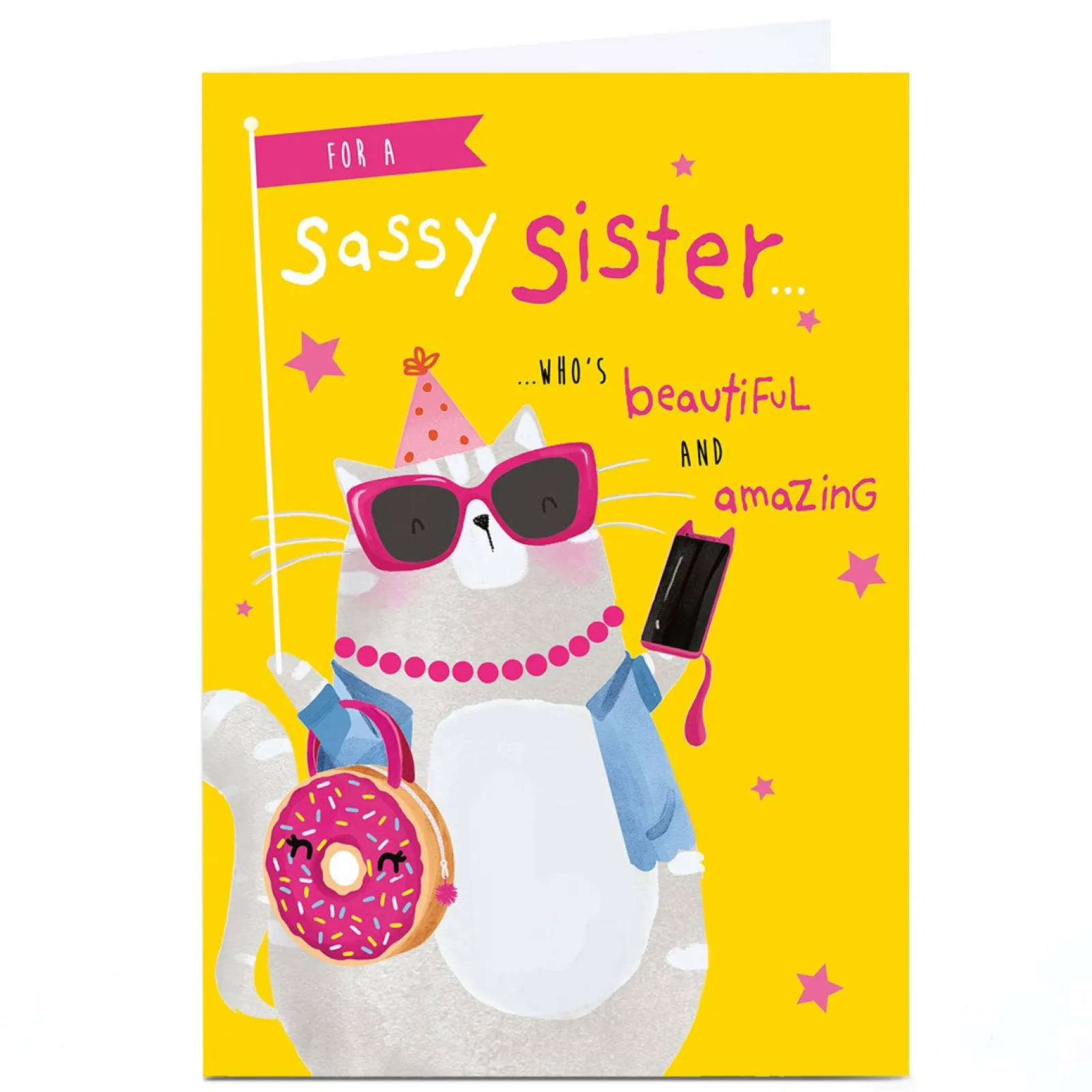 Kids Card Factory Personalised Birthday Card - Sassy Cat, Sister