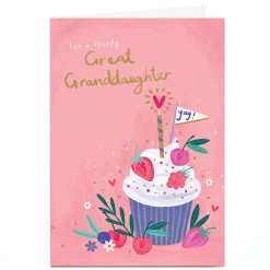 Kids Card Factory Personalised Birthday Card - Fruity Cupcake, Great Granddaughter