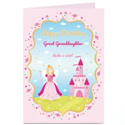 Kids Card Factory Personalised Birthday Card - Great Granddaughter Pink Princess Castle