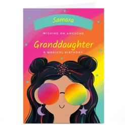 Kids Card Factory Personalised Birthday Card - Magical birthday Rainbow Sunglasses Granddaughter