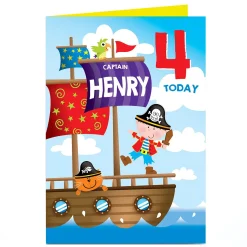 Kids Card Factory Personalised Birthday Card - Pirate Captain, Any Name & Age