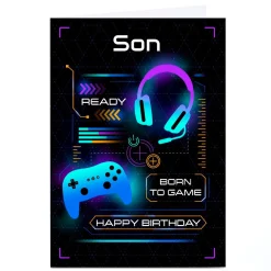 Kids Card Factory Personalised Birthday Card - Born To Game, Son