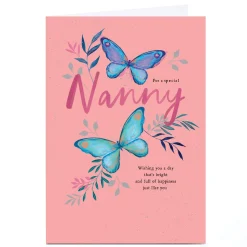 Discount Personalised Birthday Card - Blue Butterflies, Nanny Birthday|For Her