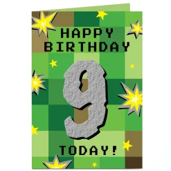 Kids Card Factory Personalised Birthday Card - Pixels & Explosions Age 9
