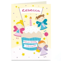 Kids Card Factory Personalised Birthday Card - Fairies and Cupcakes, Any Name