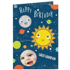 Kids Card Factory Personalised Birthday Card - Great Grandson Sun, Moon & Space