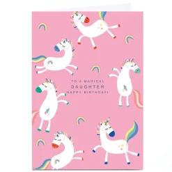 Kids Card Factory Personalised Birthday Card - Prancing Unicorns and Rainbows, Daughter
