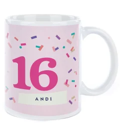 Card Factory Personalised Birthday Mug - Pink Confetti, Editable Age & Recipient