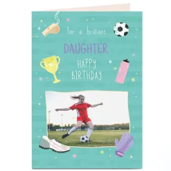 Kids Card Factory Personalised Birthday Photo Card - Football Theme, Daughter
