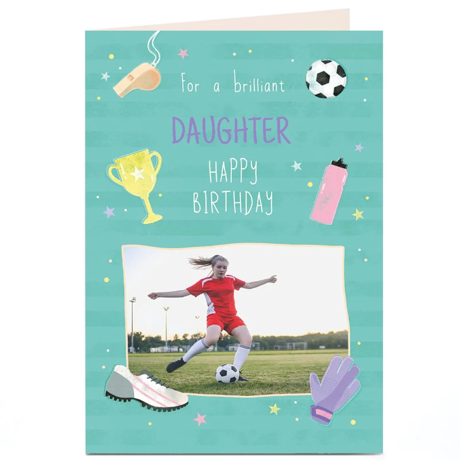 Kids Card Factory Personalised Birthday Photo Card - Football Theme, Daughter
