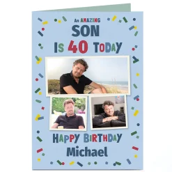 BOY Card Factory Personalised Birthday Photo Card - Son Amazing Birthday, Editable Age