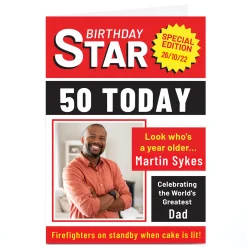 Personalised Birthday Photo Card - Birthday Star, Editable Age BOY For Uncle|For Son