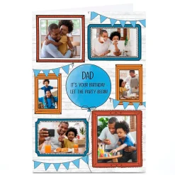 Card Factory Personalised Birthday Photo Card - Frames & Bunting, Dad