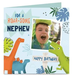 Discount Personalised Birthday Photo Card - Roar-some Birthday Kids For Nephew|Premium Square