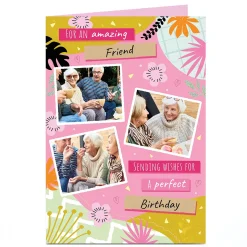 Card Factory Personalised Birthday Photo Card - Friend Pink Botanical