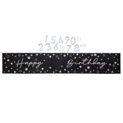 Online Personalised Black & Silver Happy Birthday Banner Banners & Bunting|Birthday Party