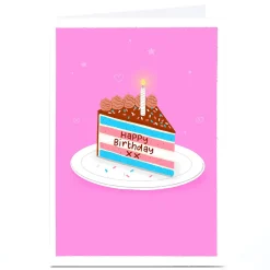 Card Factory Personalised Blue Kiwi Birthday Card - Cake, Transgender Pride Flag