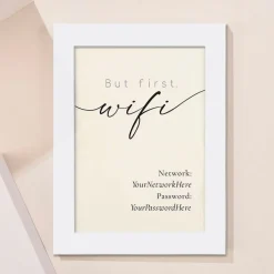 Card Factory Personalised But First, Wifi Framed Print